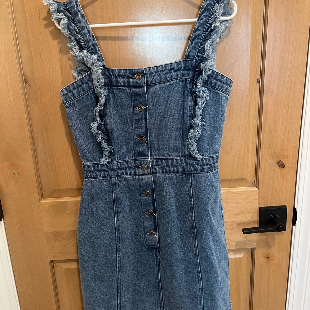 Revel Denim Button-Front Dress with Ruffle Straps